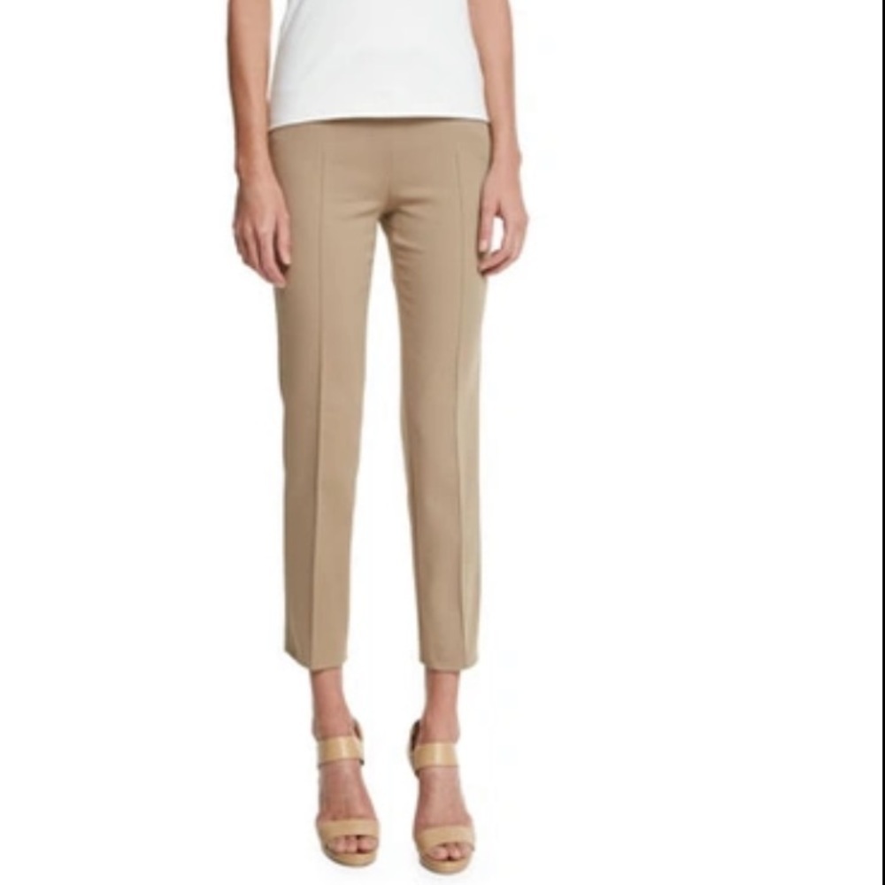 AKRIS PUNTO cotton blend cropped pants trousers pockets back closure beige sz 8
